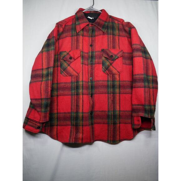 Kings Road Shirt Mens Plaid Wool Blend Red Green Black Button Front VTG - Picture 1 of 7